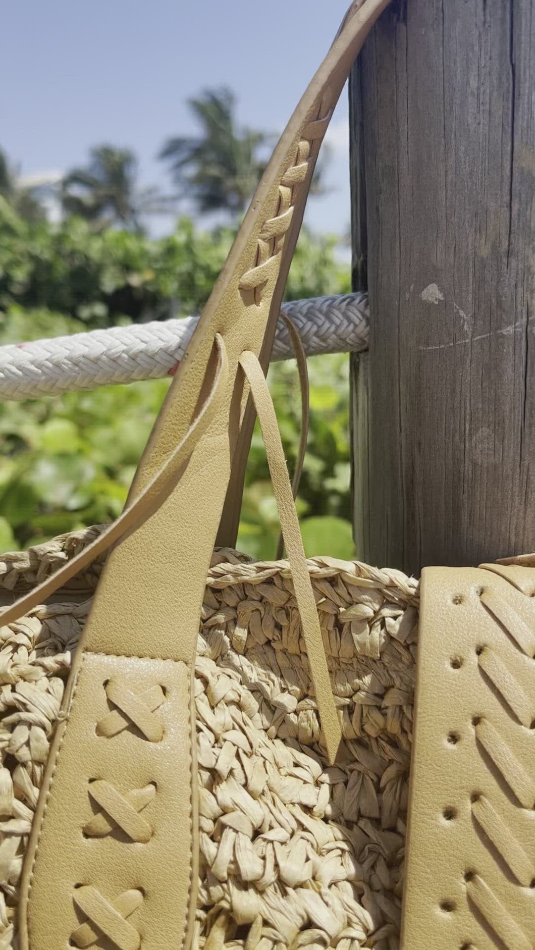 Large Straw Beach Bag with Leaf Tassel - Otcho Handmade