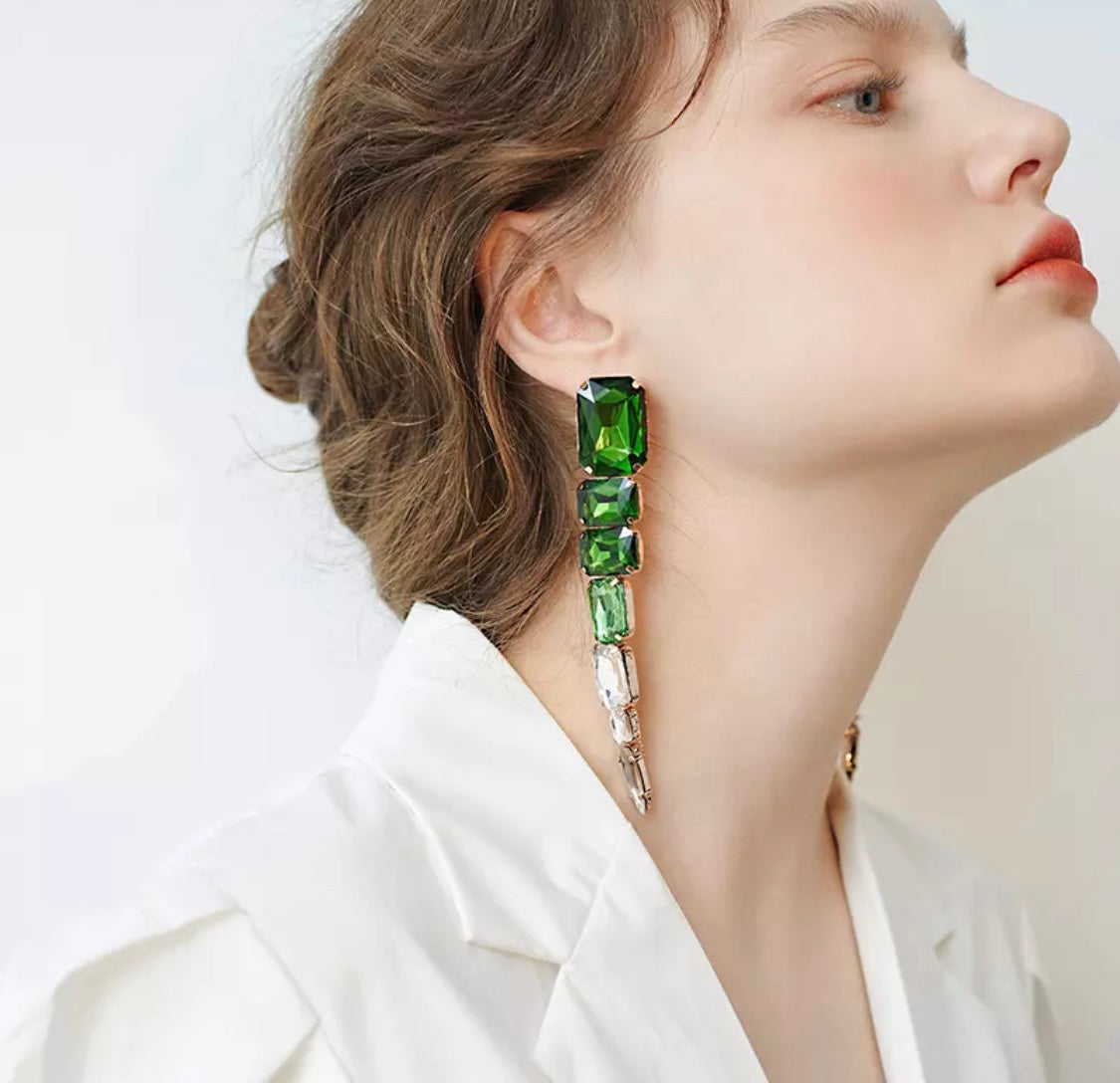 Crystal Tassel Earring in Green