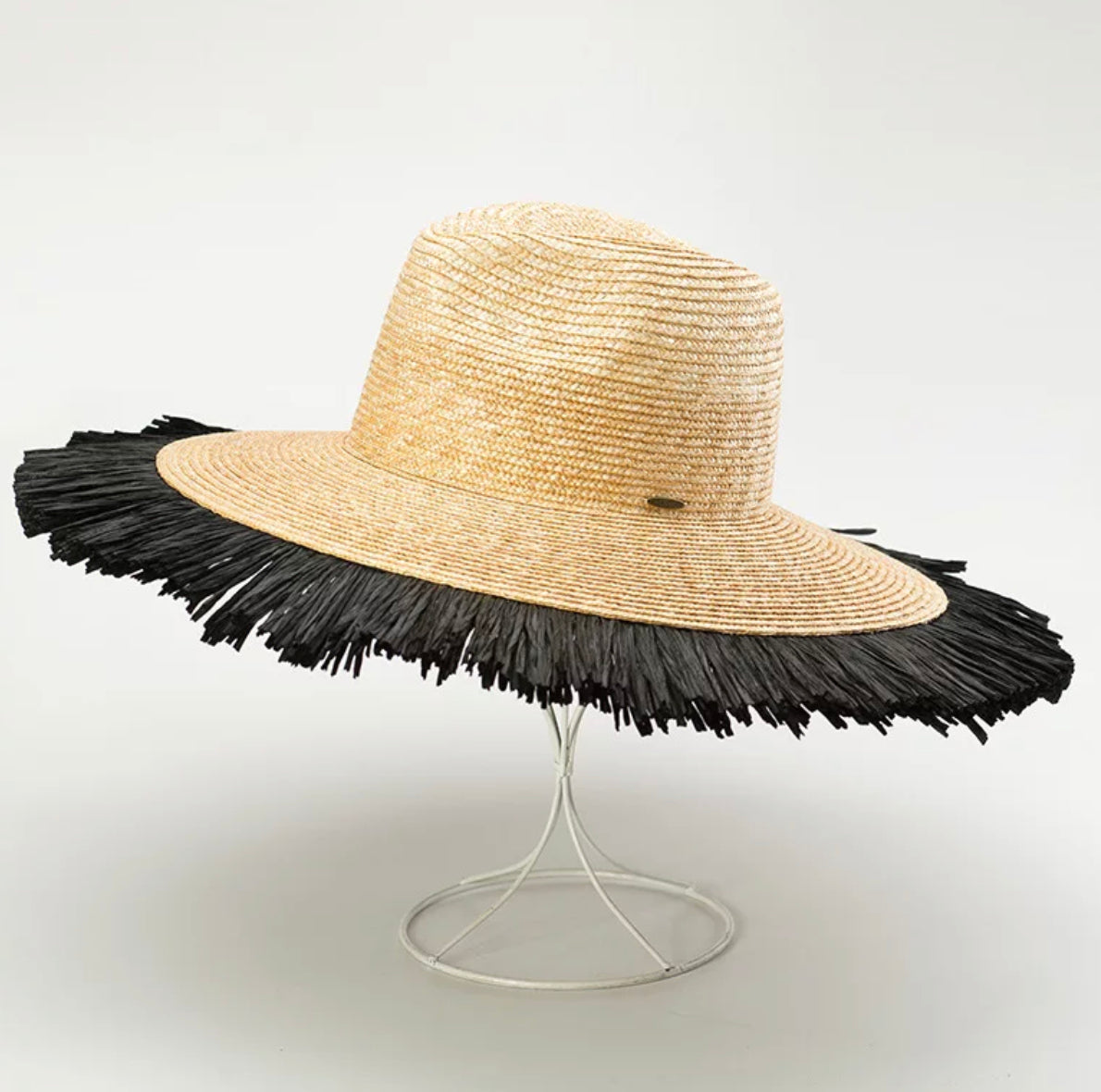 Fedora Large Rim Straw Hat with Black Raffia Rim