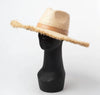 Large Panama Raffia Wide Frayed Brim Straw Hat with PU Leather Band