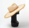 Large Panama Raffia Wide Frayed Brim Straw Hat with PU Leather Band