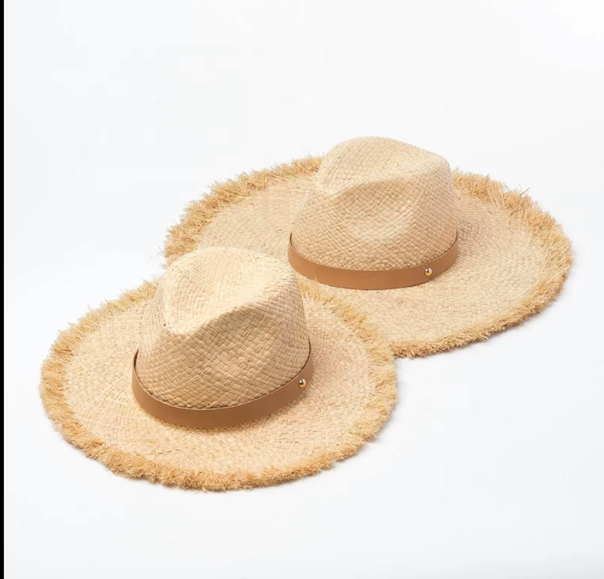 Large Panama Raffia Wide Frayed Brim Straw Hat with PU Leather Band – Mackie