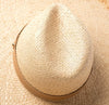 Large Panama Raffia Wide Frayed Brim Straw Hat with PU Leather Band