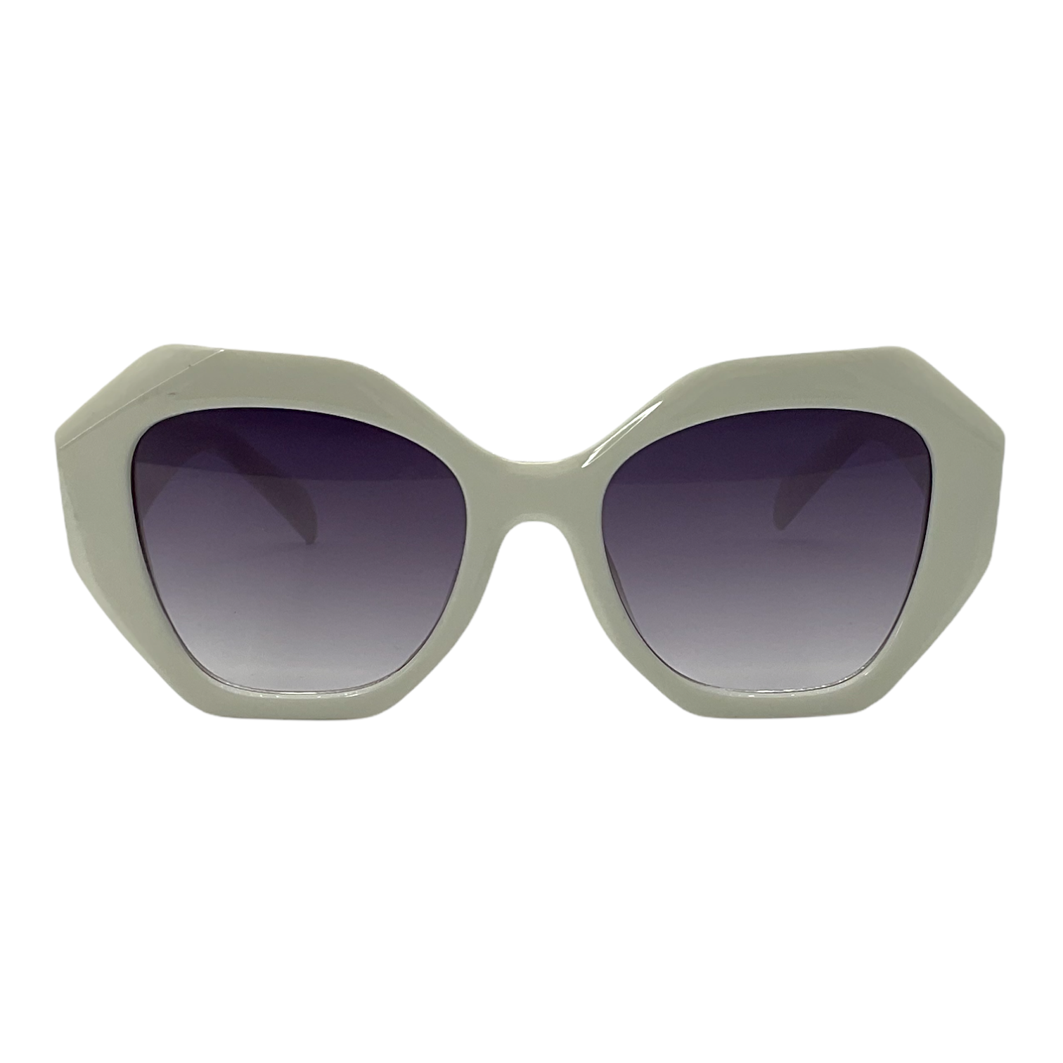 White Geometric Hexagon Sunglasses with Grey Lens