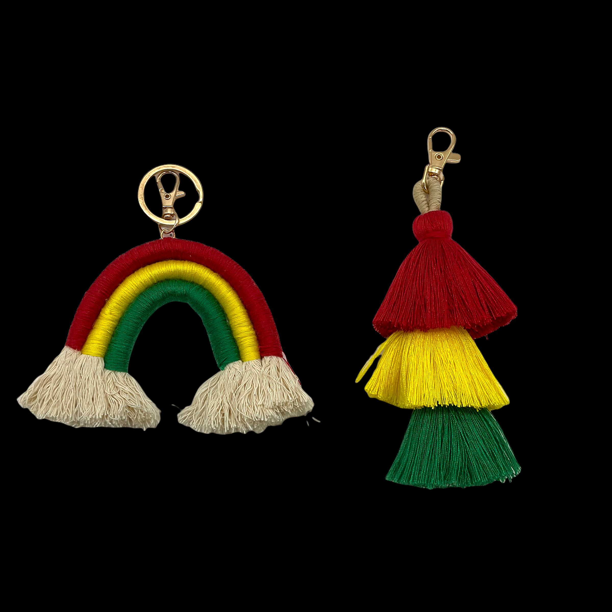 Jamaican Multi-layered Bag and Key Chain ornament - Red, Gold & Green