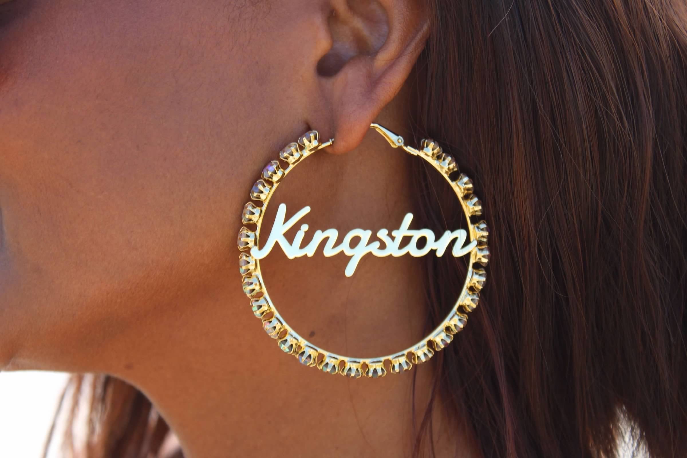 Kingston Gold Hoops Crystal Rhinestones