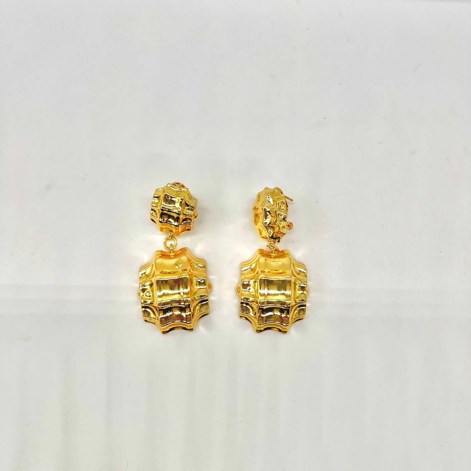 Gold Nugget Drop Earrings