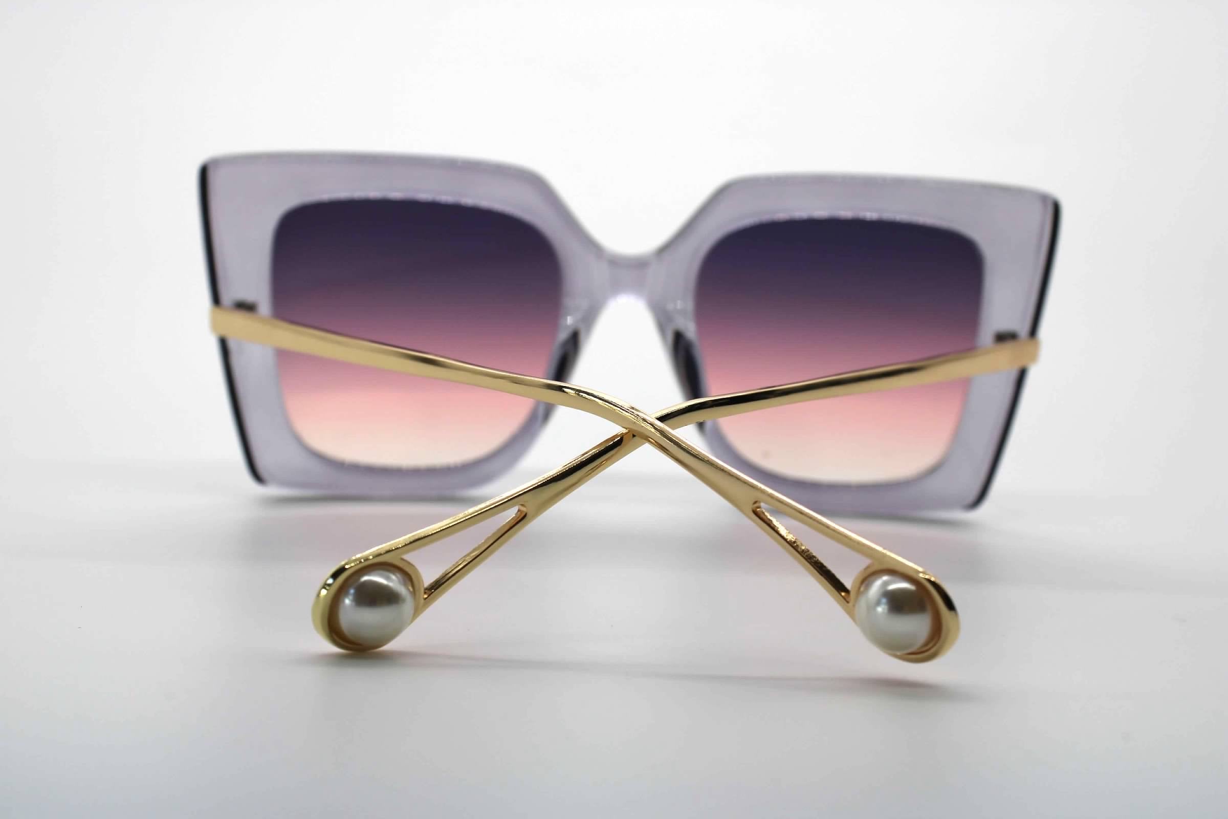 Purple Women Cat-Eye Frame Pearl Sunglasses