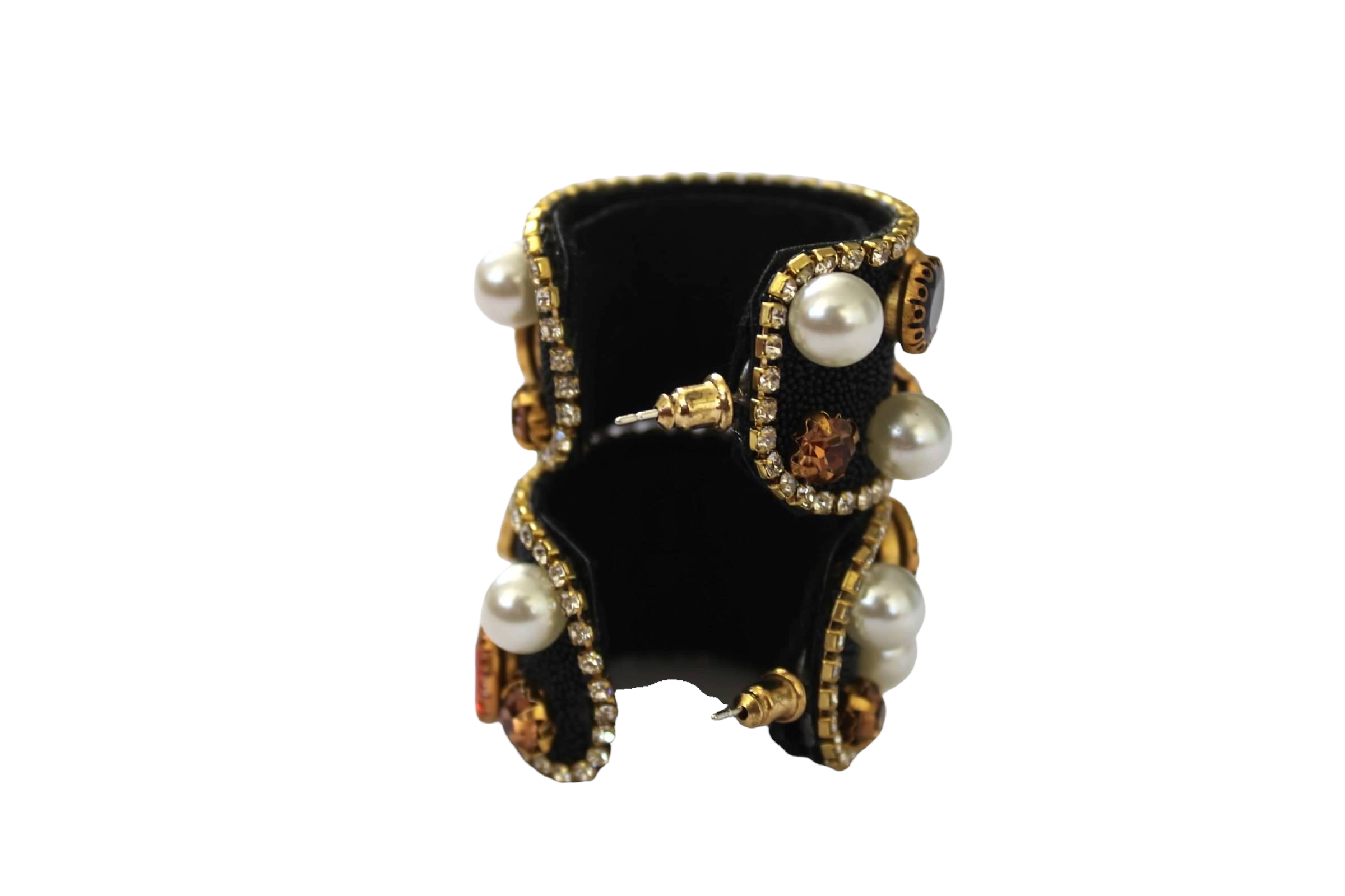 C-Shape Rhinestone Collage Pearl Earrings
