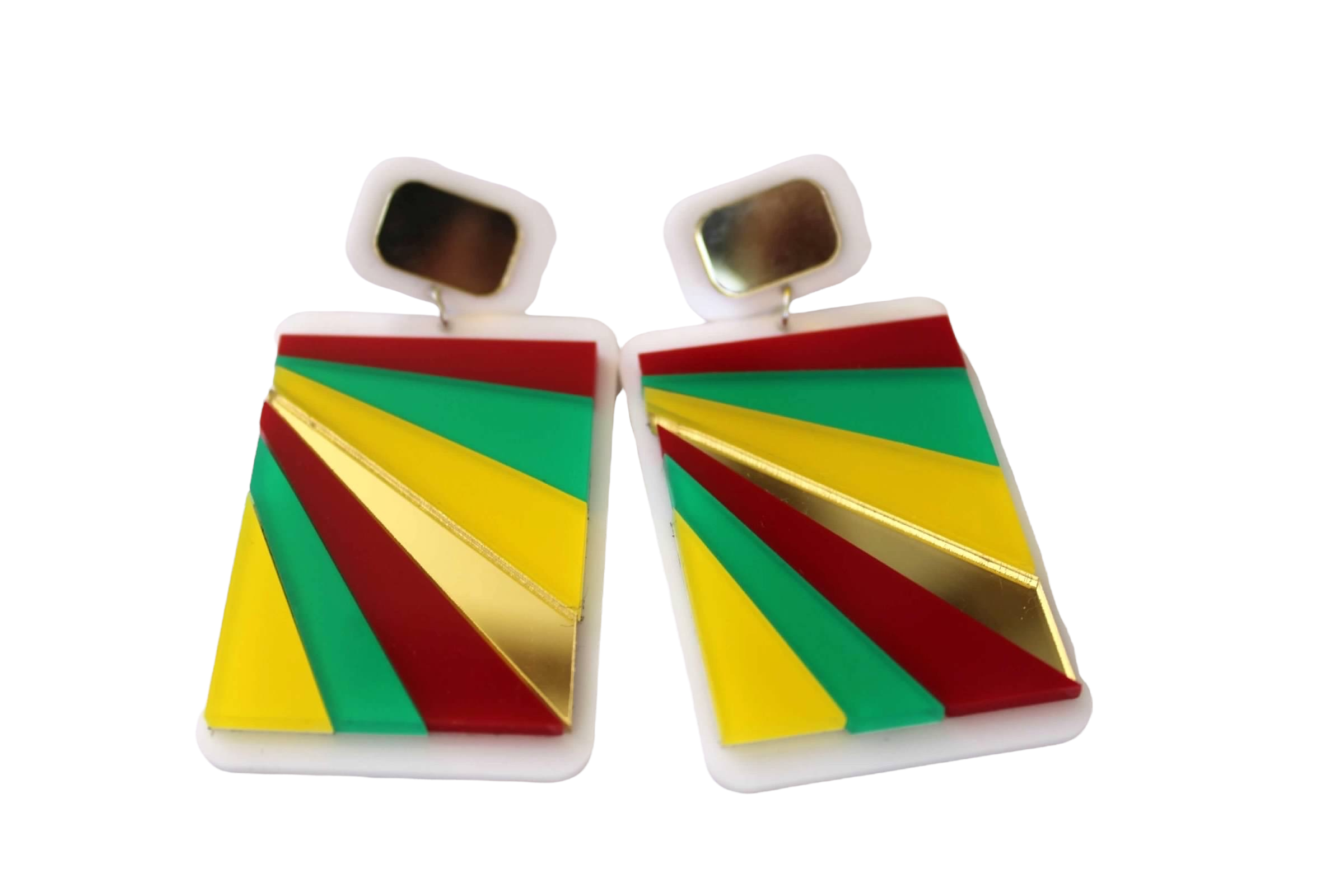 Reggae Custom Colored Rectangle Stud Block Earrings