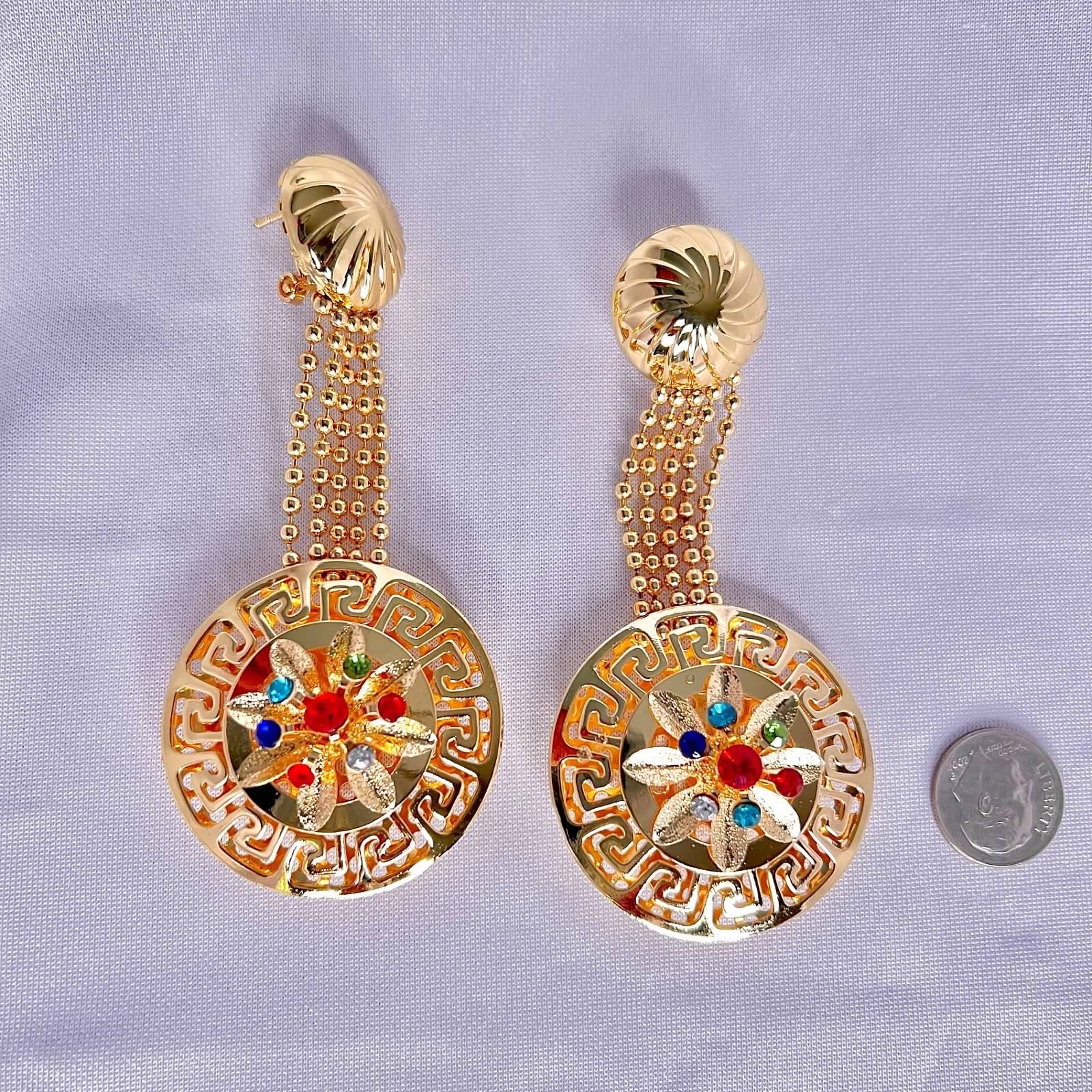 Maze Drop Earrings with Colored Crystals