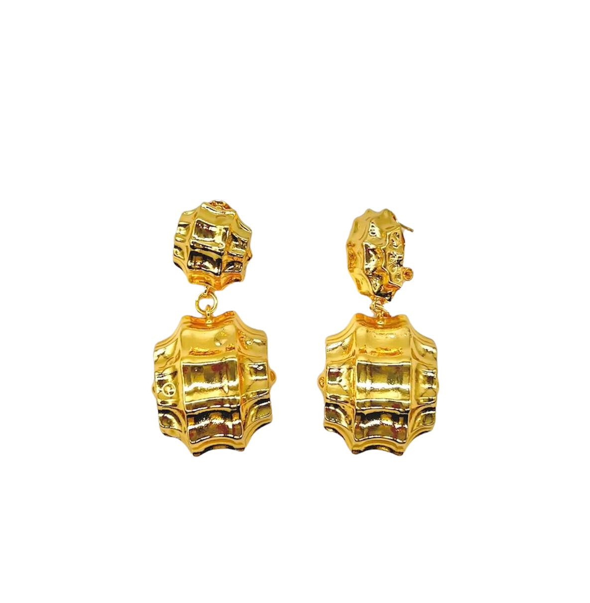 Gold Nugget Drop Earrings