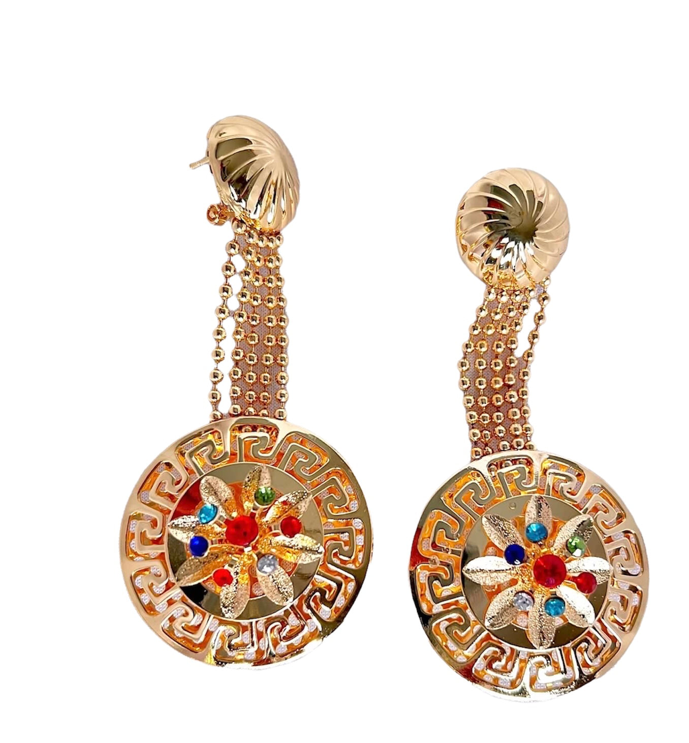 Maze Drop Earrings with Colored Crystals